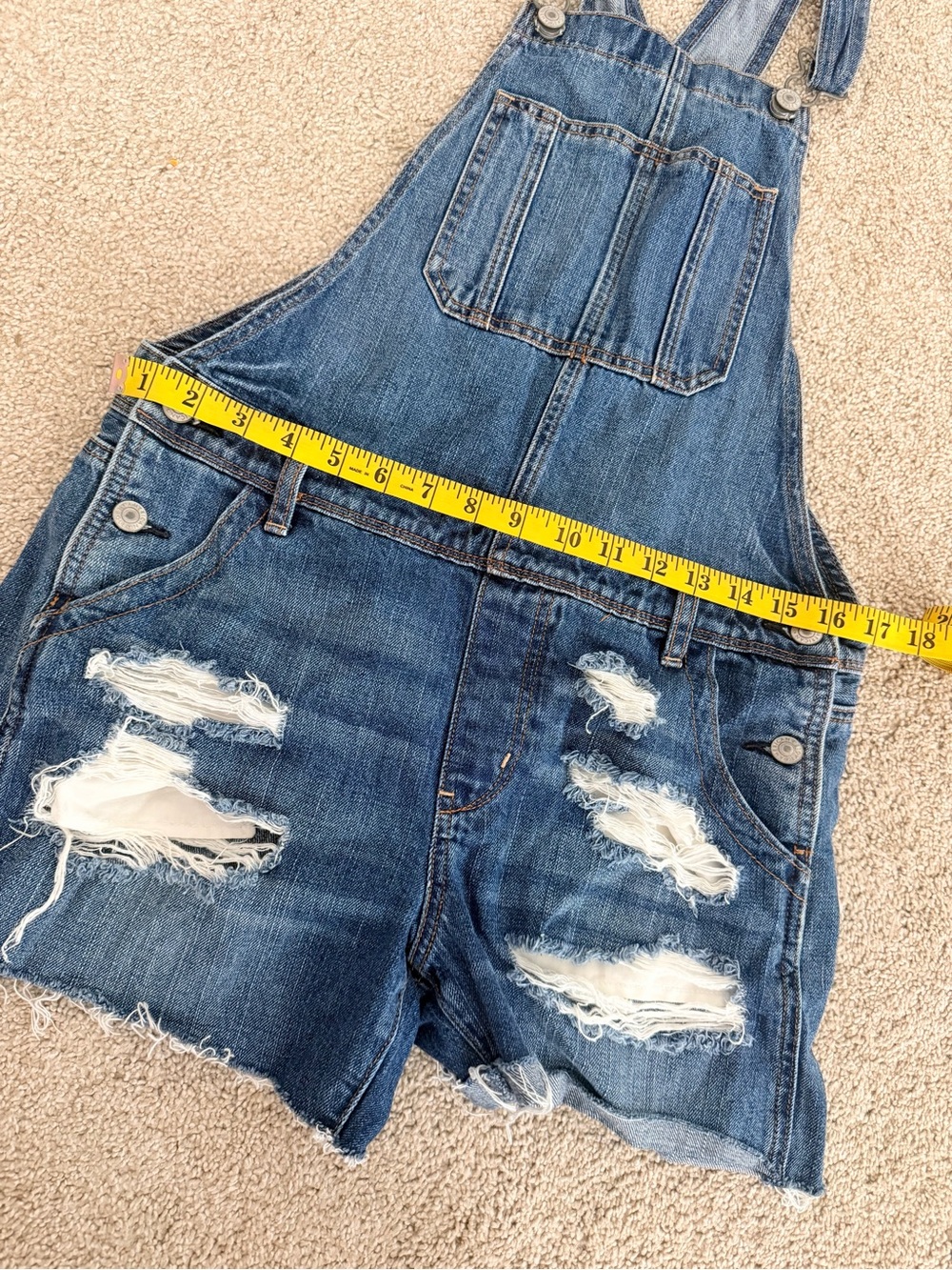 American Eagle Distressed Denim Short Overalls | S